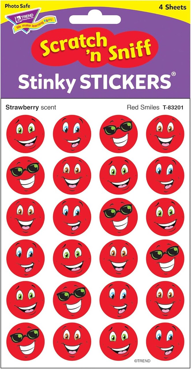 Scratch 'n Sniff Stinky Stickers® Red Smiles – Strawberry Scent, 96 Count Fun Reward Stickers